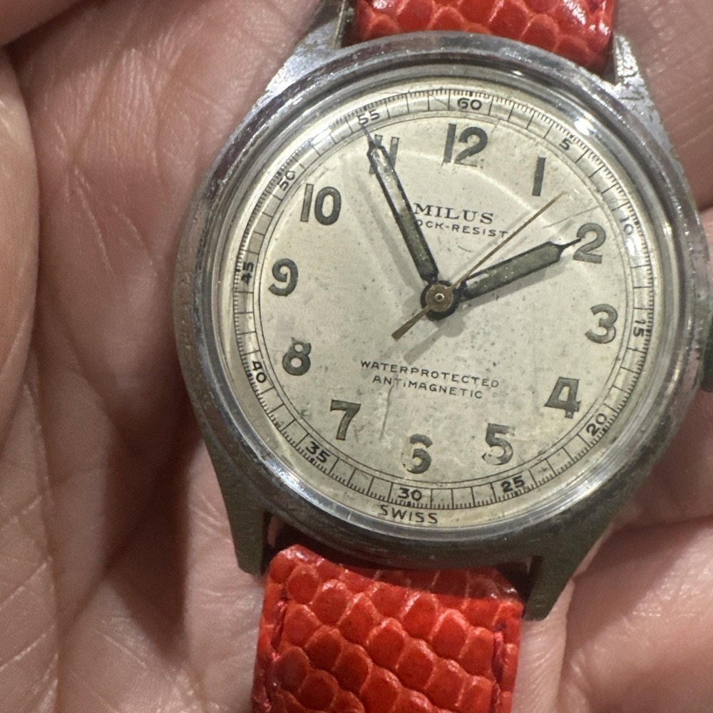 Works‎ VTG 1940s MILUS Shock-Resist 17J Swiss Military Style Watch Serviced 32mm - Picture 4 of 14